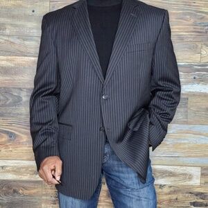JoS. A. Bank Sz 40 L Jacket Wool Pinstripe Dark Blue Single Breasted Blazer Coat